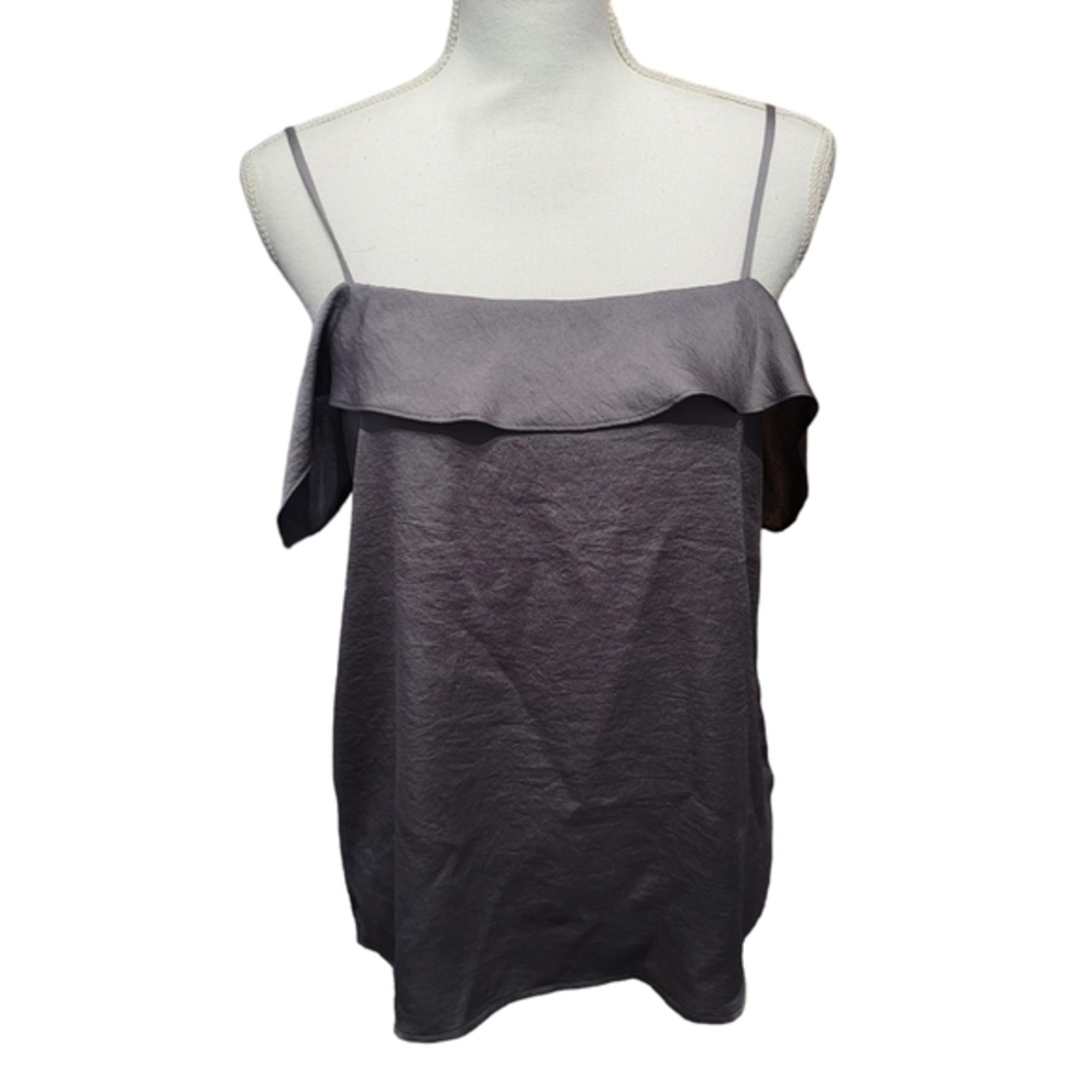 Express Grey Satin Cami Tank Size medium Flutter‎ Sleeves NWT